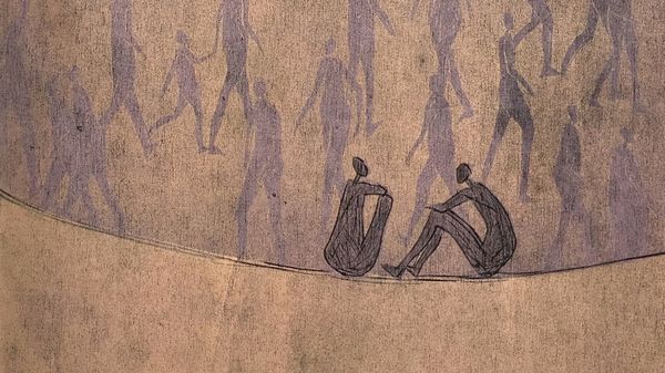 Farbholzschnitt Antje Wichtrey  - Artikel 1 – Freiheit, Gleichheit, Solidarität «Alle Menschen sind frei und gleich an Würde und Rechten geboren. Sie sind mit Vernunft und Gewissen begabt und sollen einander im Geiste der Brüderlichkeit begegnen.»